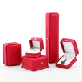Red jewelry gift box set with golden crown buckle and white velvet lining for rings - Bright Red