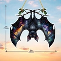 Acrylic bat suncatcher with galaxy pattern and branch detail, 8x7 inch Halloween decor - Hanging Bat