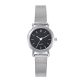 Minimalist women's quartz watch with black dial and silver mesh stainless steel band - Silver Case Index Black Dial