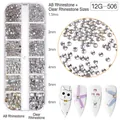 Set strass per nail art con cristalli AB e trasparenti in contenitore a 12 griglie - Dimensioni Miste AB Aurora e Trasparente (12G-506)