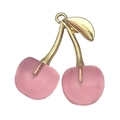 Anhänger in Kirschform aus rosa Harz mit goldenen Blättern für DIY-Schmuck - 1 Stk. Gold Transparentes Rosa Große Kirsche (30x28mm)