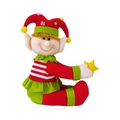 Plush Christmas elf doll with red hat and green skirt holding a yellow star decoration - 2503 Christmas Elf Style