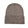 Close-up of winter knitted beanie featuring brown grey marl ribbing and folded cuff - Khaki