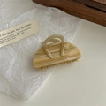 Detail of beige marble-patterned hair claw clip with double ring design on a prop card - Khaki Wood Texture Handle Claw