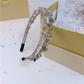 Detail of double-layer crystal headband with faceted beads and golden floral accents - Double Row Crystal Style / Double Row Crystal Gray