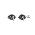 Vintage silver eye-shaped stud earrings with gothic tear drop details in a retro style - Screw Teardrop Eye Pair / Antique Silver