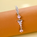 Silver belly button ring with pink butterfly design and hanging zircon stones - Dragonfly Pendant (Silver Pink)