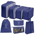 Deep blue 7-piece waterproof nylon travel organizer set with mesh panels for clothing storage - With Triangle Bag / 8-piece Set / Navy Blue