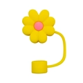 Yellow flower silicone straw cover for 10mm straws with pink center and petal design - Yellow