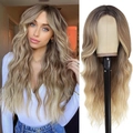 Long wavy ombre blonde and brown lace front wig for women with middle part style - Ombre Gold