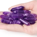 Deep purple amethyst hexagonal double point crystal stones held in hand for scale - Purple Crystal