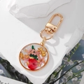Portachiavi in resina fatto a mano con pesci rossi, fiori secchi e foglie d'oro - Fiore Rosa Foglia Verde