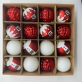 Set of 16 red and white hand-painted Christmas tree ornaments in a kraft paper box - Red And White Style D / 16 Pieces/Pack (6cm)