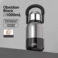 1000mL vacuum insulated stainless steel flask in obsidian black with portable handle - 1000ml / Steel Lid + Straw Lid + Handle / Obsidian Black