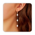 Elegant white freshwater pearls with golden chain long tassel drop earrings for women - Hook-3 Pearls Type 2 / Gold