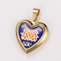 Golden heart locket pendant with blue Leo zodiac enamel and orange lion motif - Leo Zodiac Blue Locket (Style 6)