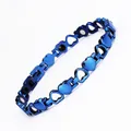 Polished blue stainless steel bracelet with magnetic heart and apple link design - Blue