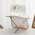 Detail of children's sun hat featuring cute rainbow rabbit neck flap and chin strap - 52cm (2-5 Years) / White