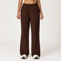 Women's high waist wide leg sweatpants in dark brown finish for autumn and winter - S / Coffee