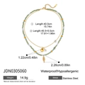 Collana a due strati in acciaio dorato 18K con ciondolo a pesce e perle di vetro colorate - Collana a Perline Doppio Strato (JDN0305060)