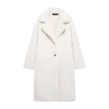 Detail of faux fur coat featuring wide lapel collar and single black button closure - XS / Milky White