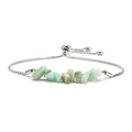 Detailed macro of green crystal chips with adjustable stainless steel slider chain - Steel & Amazonite