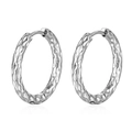 Pendientes de aro minimalistas de acero inoxidable bañados en plata 18K con acabado martillado - 2.5*14mm / Color Acero