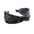Black paisley bow headband featuring a retro knot design and classic textile pattern - Paisley Knot (FK-B363 Black)