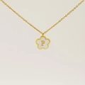 Golden four-leaf clover necklace with white shell inlay and gold letter P pendant - Letter P