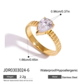 Gold stainless steel ring featuring a teardrop zircon stone and detailed dimensions - Size 6 (ID 1.66cm) / Gold Pear Stone (JDR0303024)