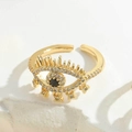 Verstellbarer goldener Evil Eye Ring mit weißen und schwarzen Zirkonia Steinen - Weißer Zirkonia