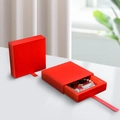 Red square jewelry drawer gift box with elegant ribbon pull for rings and bracelets - 11*11*2cm / Red
