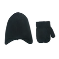 Set invernale con cappello a maglia nero con paraorecchie e muffole per bambini - Nero