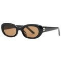 Retro oval black sunglasses with brown lenses and silver metal detail on temple - Black Frame Tea Lens