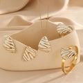 Triangle jewelry set with gold and white zebra pattern including necklace and bracelet - White