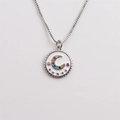 Silver rainbow moon and stars pendant necklace with white enamel and colorful crystals - White (Silver Chain)