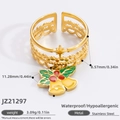Gold stainless steel open ring with Christmas bell and holly enamel charm pendant - Christmas Bell Style (JZ21297)