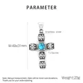 Detail of vintage stainless steel cross pendant with turquoise and floral textures - Turquoise Inlaid Cross Pendant (KP119891-MI)