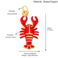 Pendentif homard rouge en laiton avec zircon et dimensions détaillées - Homard Rouge