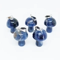 Five blue natural stone mushroom pendants with silver metal clasps for DIY jewelry - Blue Sodalite