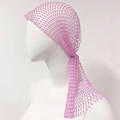 Detailed close-up of pink beaded mesh headpiece with crystal embellishments on a mannequin - Short Style / Pink