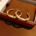 Primer plano de pendientes en C trenzados bañados en oro 18K con circonitas - Poste de Pendiente de Plata de Ley 925 - Bañado en Oro de 18K / Dorado - Grande