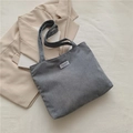 Gray corduroy tote bag with Fashion Instinct patch and large shoulder strap capacity - Gray