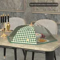 Foldable green checkerboard food cover umbrella with 80cm mesh protection for 6-8 dishes - Round 80cm / Dark Green Lattice (No Lace)