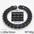 Schwarzes Edelstahl-Panzerarmband für Herren in 12mm Breite, glänzend und mattiert - Eine Seite Gebürstet Eine Seite Glänzend Schwarz (KB116430-Z)