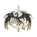 Broche de dragón esmaltado con luna creciente dorada y estrellas estilo manga mítico - Dragón de la Luna Creciente