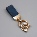 Navy blue suede leather keychain with gold metal d-ring hardware for business gift - Short Style / Blue/Gold
