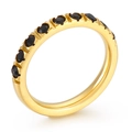 Minimalist gold-plated stainless steel ring featuring inlaid black cubic zirconia stones - US 7 / Gold Band with Black Zirconia (KR104544-K)