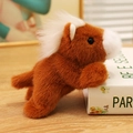 Cute brown and white plush horse magnet toy in a lying position with soft long fur - 13cm Fridge Magnet / Brown