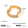 Detail of waterproof gold-plated stainless steel ring featuring side-set cubic zirconia - Side Row Diamond Style (JDR2406009-7)